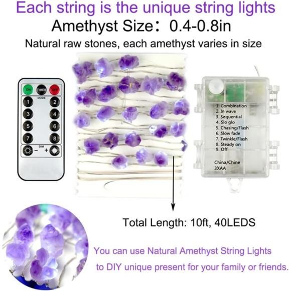 Decorative Lights Amethyst LED String Lights Battery Operated with Remote 10 ft - Picture 4 of 6